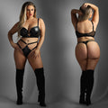 Fantasy Lingerie Edge Quilted Wetlook And Mesh Bra & Strappy Panty Set-Black Queen