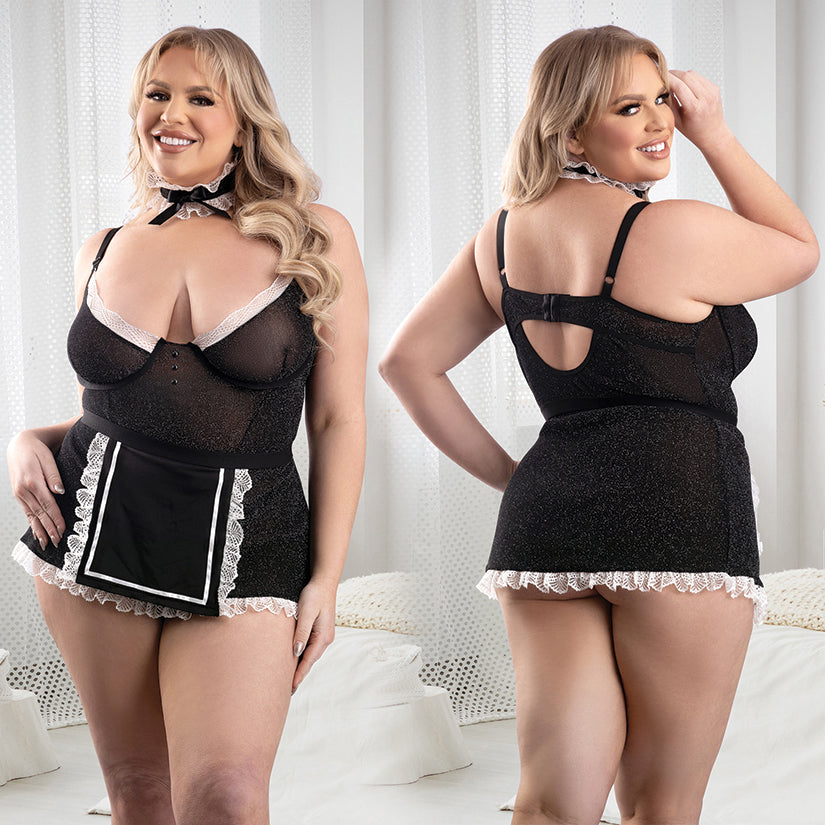 Fantasy Lingerie Full Service Maid Costume Set-Black 3X/4X