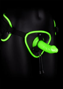 Bonded Leather Strap-On With Silicone Dildo 5.7  Inch - Glow In The Dark