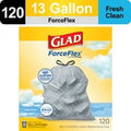 Glad Forceflex Tall Kitchen Drawstring Trash Bags, 13 Gallon, Gain Fresh Clean With Febreze Freshness, 120 Count