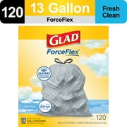 Glad Forceflex Tall Kitchen Drawstring Trash Bags, 13 Gallon, Gain Fresh Clean With Febreze Freshness, 120 Count