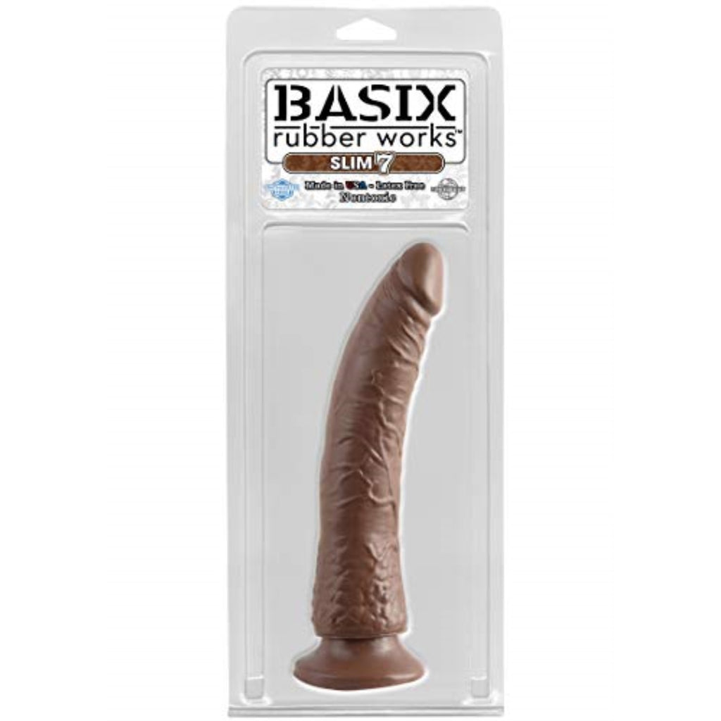 Pipedream Basix Rubber Works Slim 7-Inch Dong With Suction Cup Brown