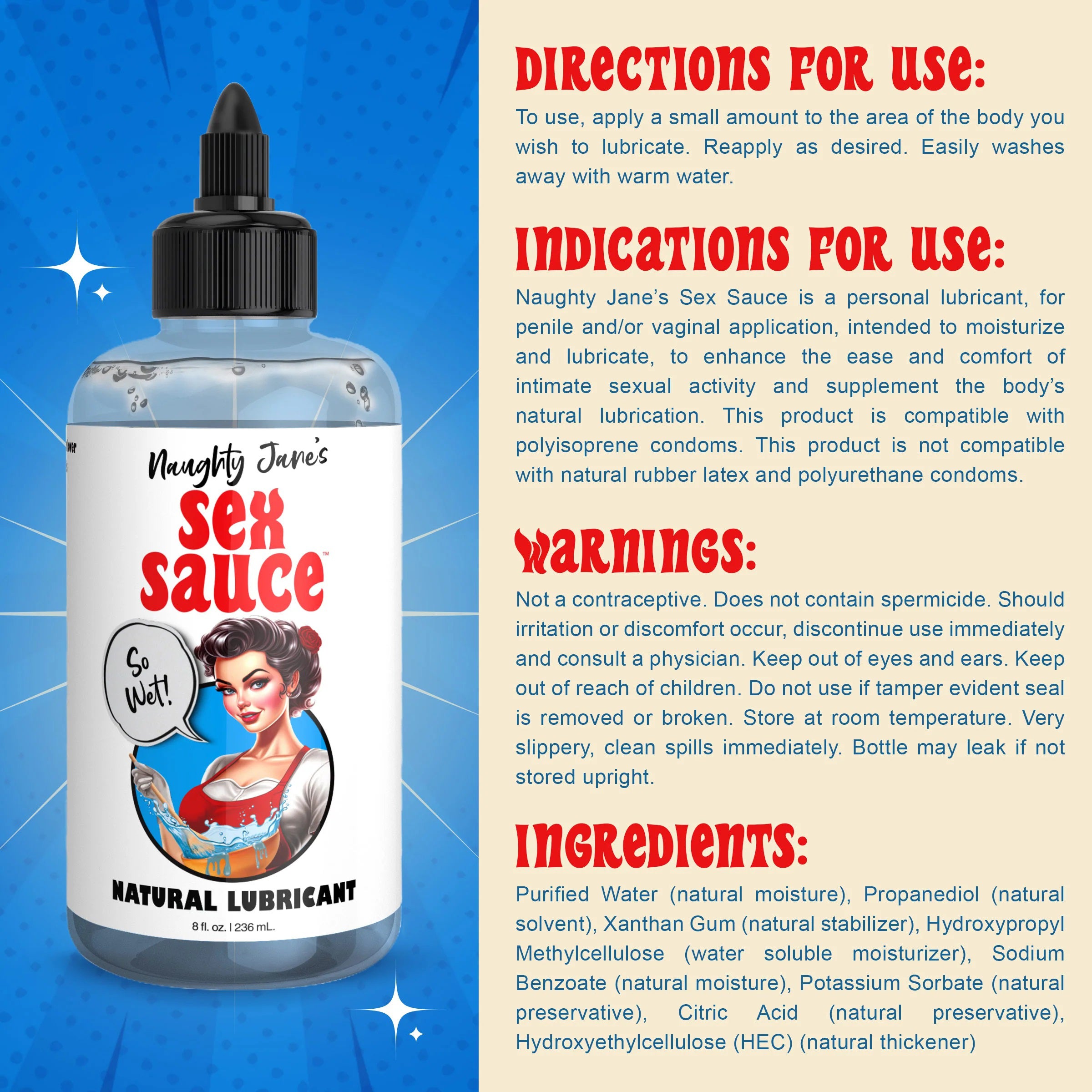 Naughty Janes Sex Sauce Natural Lubricant 8Oz