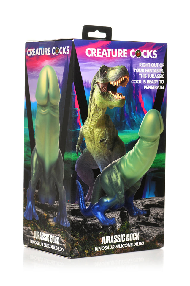Jurassic Cock Dinosaur Silicone Dildo - Green/Blue