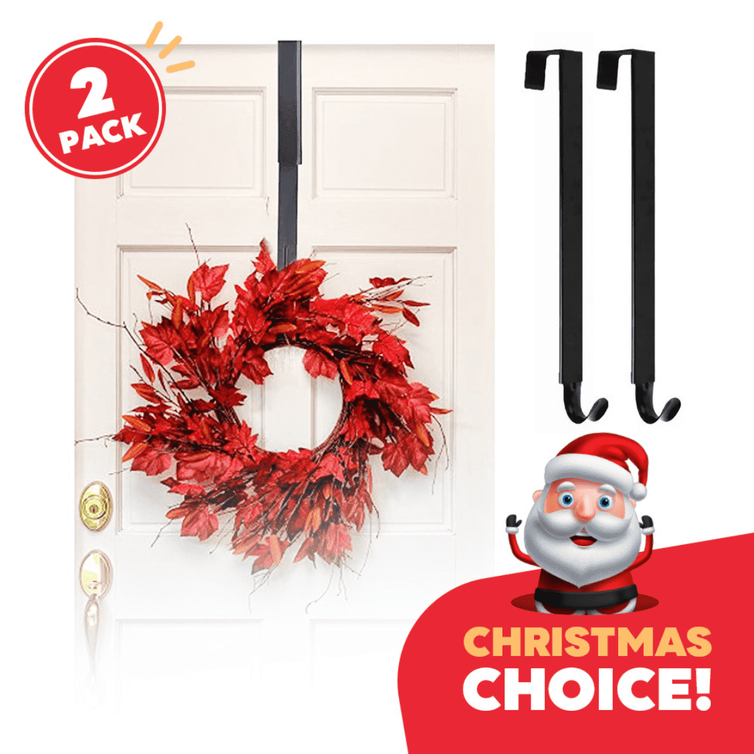 Jeexi Adjustable Front Door Wreath Hanger For Christmas - 2 Pack, 15-25 Inch, Large Over The Door Metal Hanger For Halloween / X
