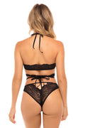 Cut Out Galloon Lace Bra Set - Black - L/xl