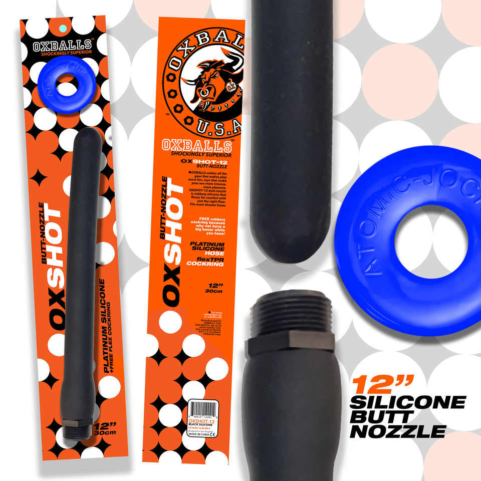 Oxshot  ButtNozzle Shower Hose 12 Inch  Black  Blue