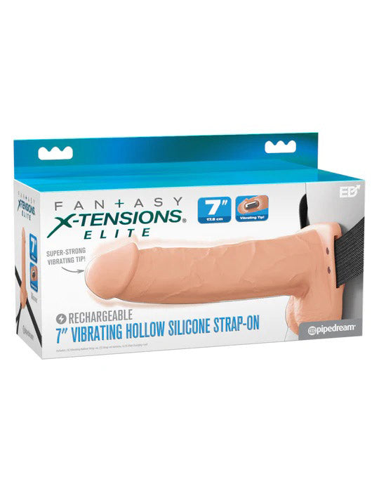 Fantasy X-Tensions Elite 7 Vibrating Hollow Silicone Strap-on - Light