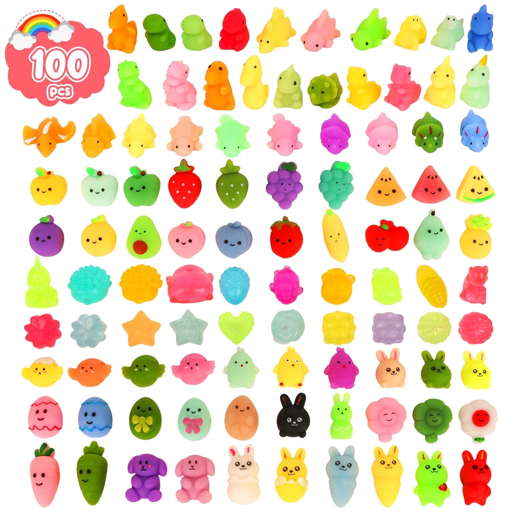 Kidditouch 100Pcs Mochi Squishy Toys For Kids Party Favors, Mini Stress Relief Toys For Easter Egg Fillers, Classroom Prizes, Bi