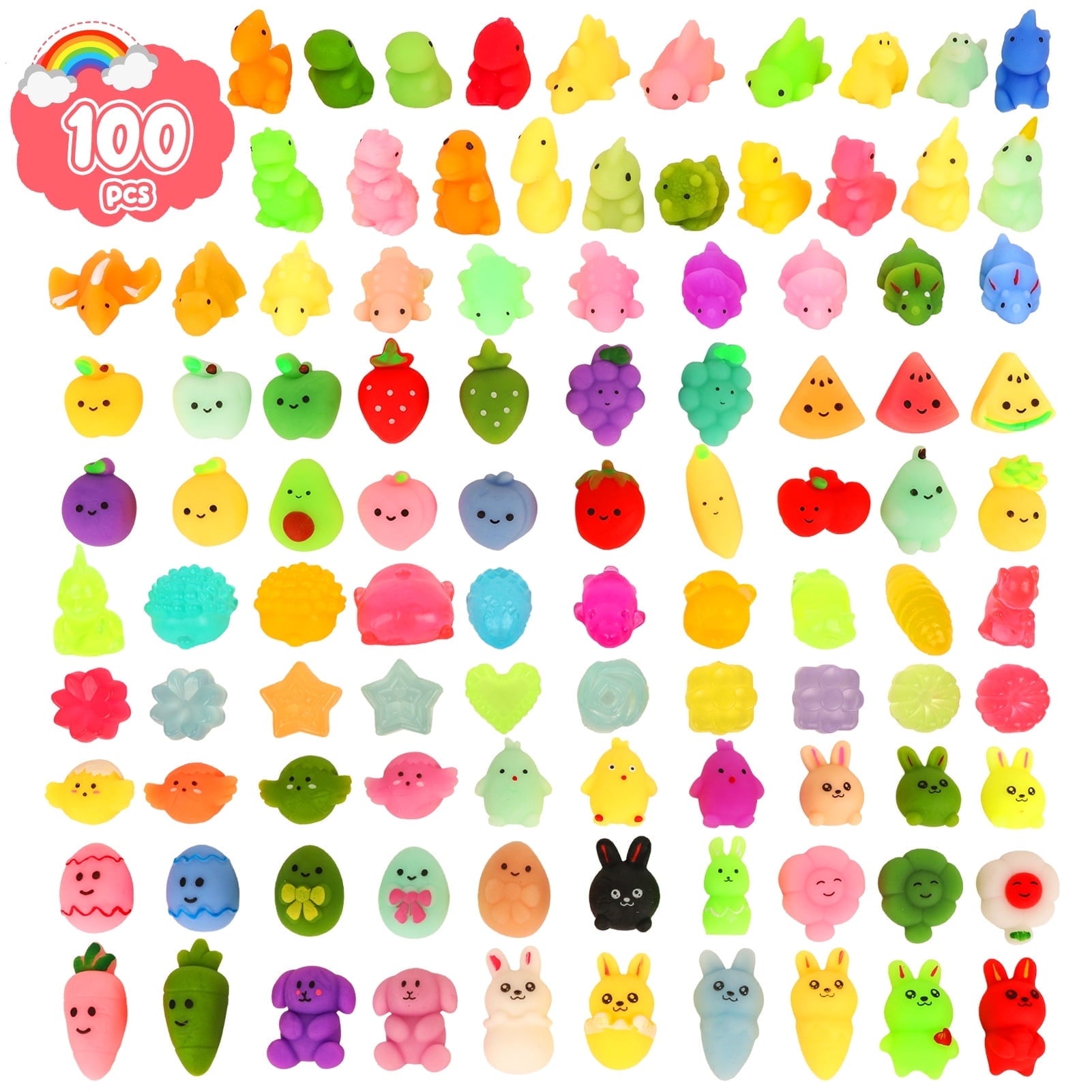 Kidditouch 100Pcs Mochi Squishy Toys For Kids Party Favors, Mini Stress Relief Toys For Easter Egg Fillers, Classroom Prizes, Bi