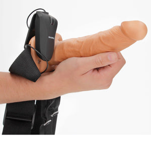 Vibrating Hollow Strap-On No Balls 8 Inch - Tan