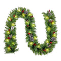Aedavey 9Ft Christmas Garland With 50 Waterproof Led Lights, Timer 8 Modes 20 Snowy Pinecones 98 Red Berries Battery Operated Pr