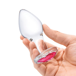 3 Pc Heart Jewel Glass Anal Training Kit -  Clear/Pink
