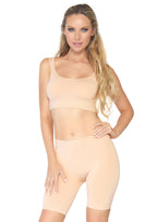 2 PC Seamless opaque spandex crop tank and bike shorts.