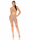 2 PC Seamless opaque spandex crop tank and bike shorts.