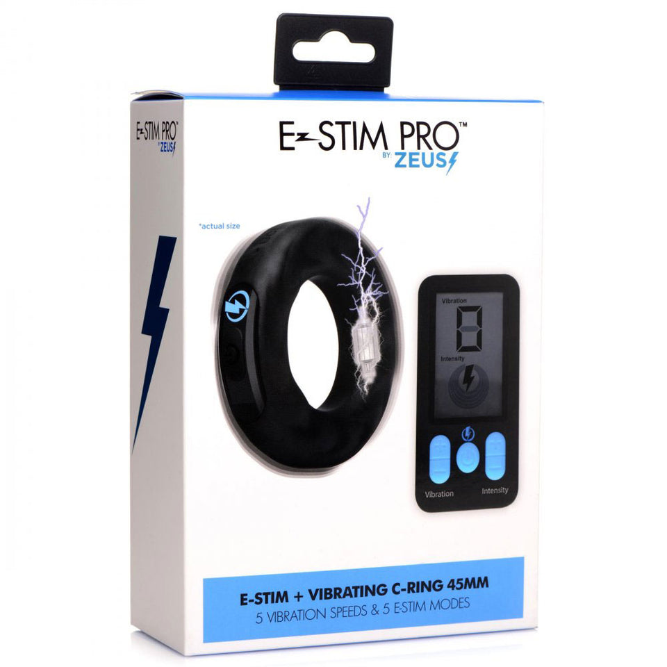 Zeus Electrosex Vibrating & E-Stim Silicone Cock Ring With Remote Control - 1.75In, Black (Ag932)