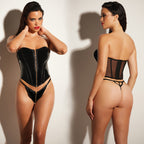 Oh La La Rider Vinyl Bustier With Front Functional Zipper-Black Large-Hanging