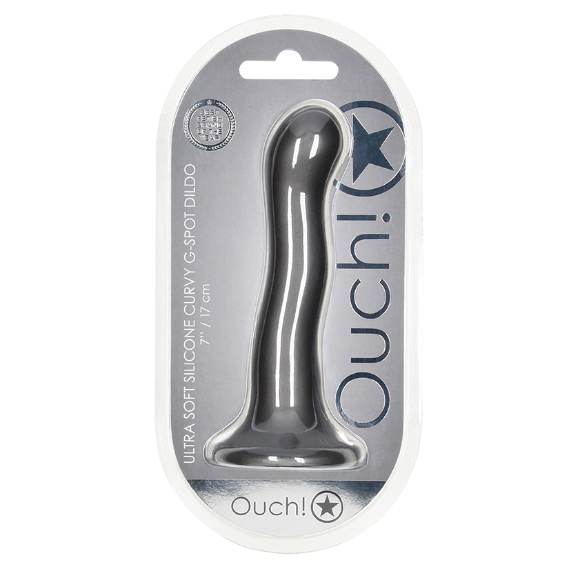 Ouch! Ultra Soft Silicone Curvy G-Spot Dildo-Gun Metal 7''