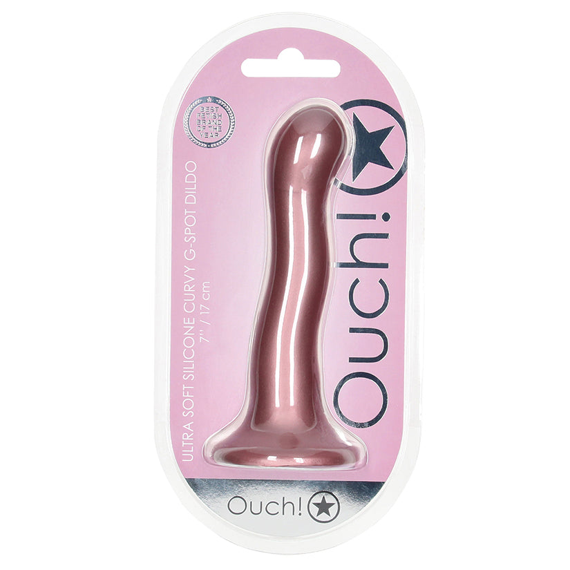 Ouch! Ultra Soft Silicone Curvy G-Spot Dildo-Rose Gold 7''