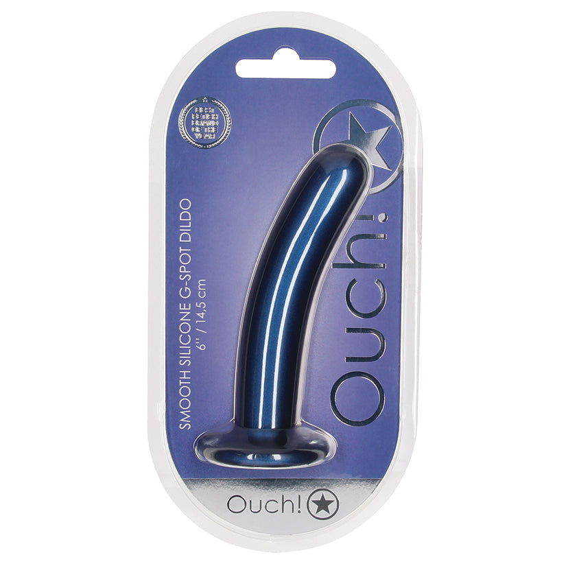Ouch! Smooth G-Spot Dildo-Metallic Blue 6''