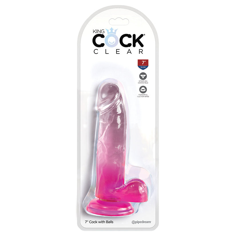 King Cock Clear With Balls-Pink 7''
