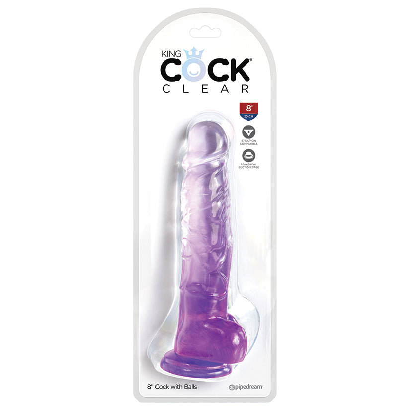 King Cock Clear With Balls-Purple 8''