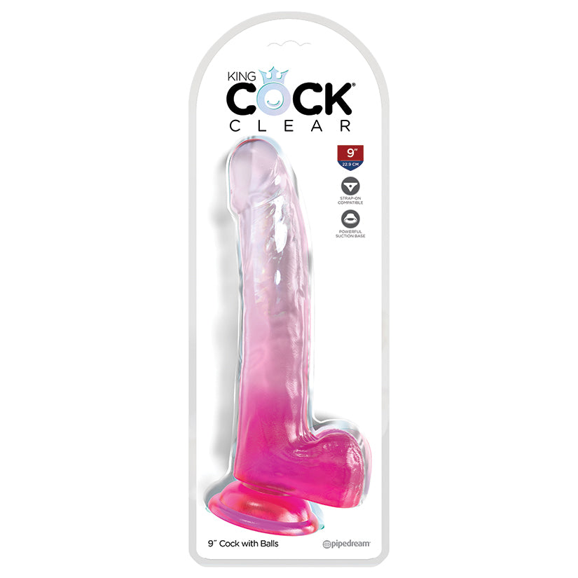 King Cock Clear With Balls-Pink 9''