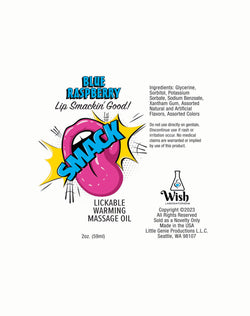 Smack Warming and Lickable Massage Oil - Blue Raspberry 2 Oz