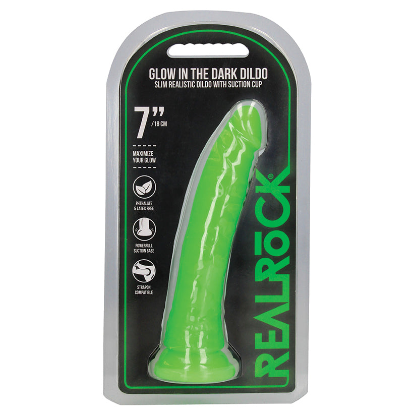 Realrock Slim Glow In The Dark Dildo-Green 7''