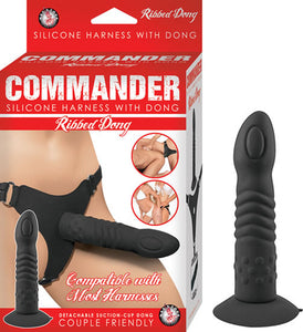 Commander Sili Harness W/Ribbed Dong