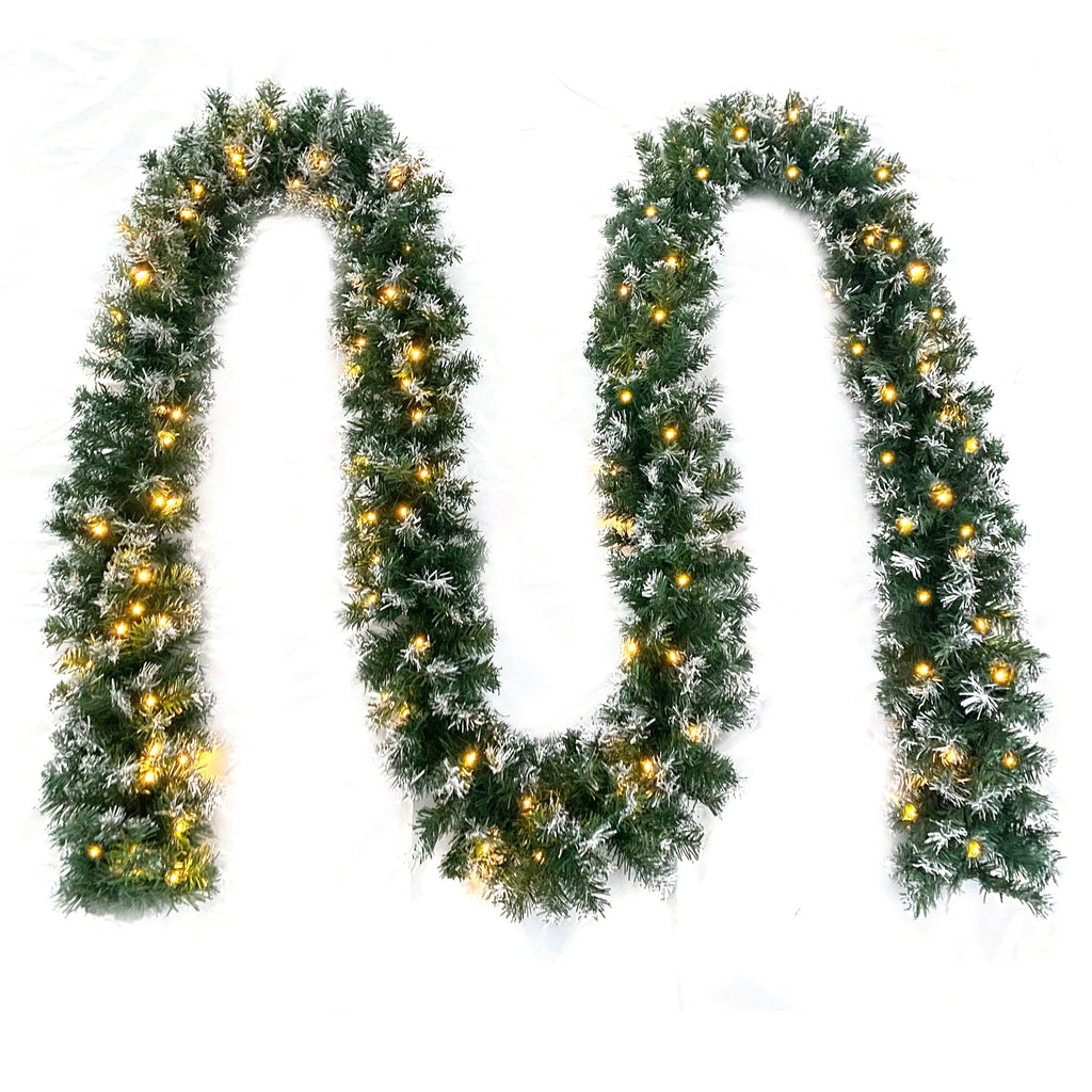 Swtroom 18Ft Christmas Garland With Battery Operated 50 Led Lights And Timer Snow Flocked Christmas Decorations Xmas Garland For