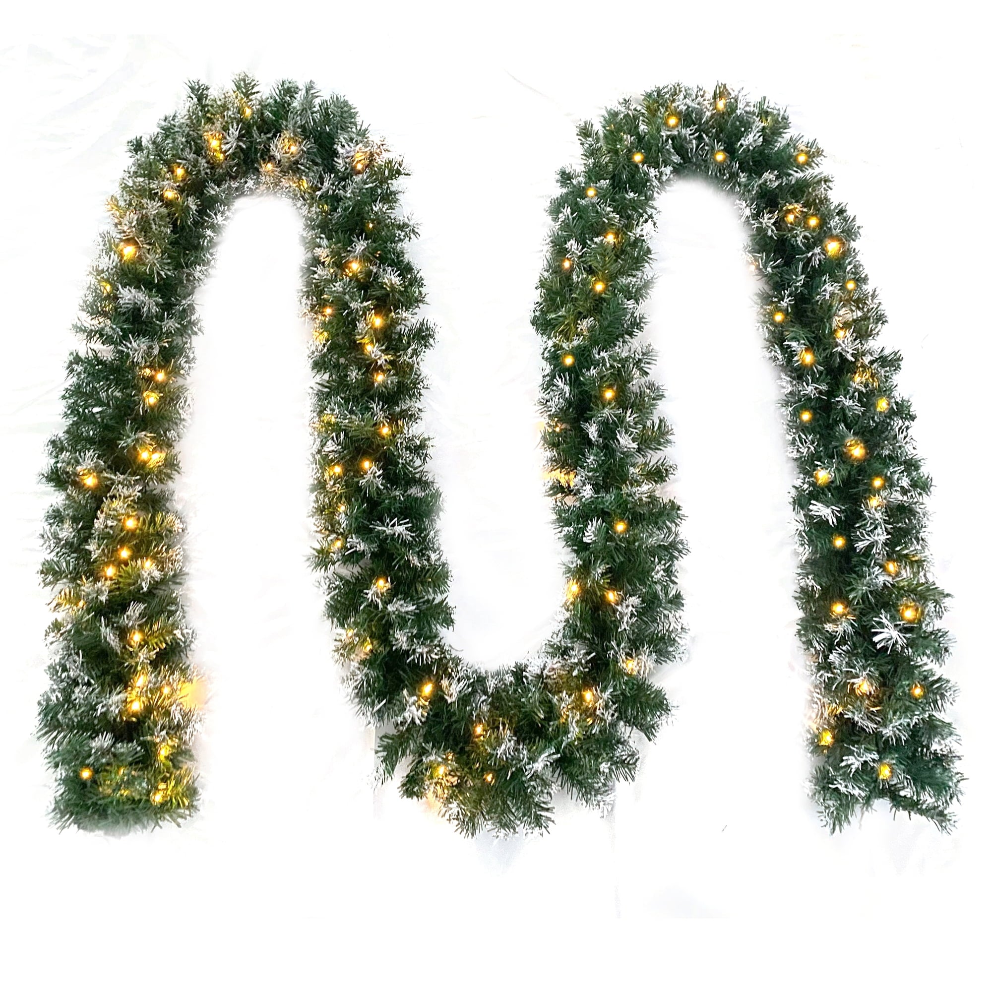 Swtroom 18Ft Christmas Garland With Battery Operated 50 Led Lights And Timer Snow Flocked Christmas Decorations Xmas Garland For