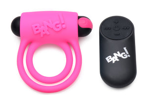 Remote Control 28X Vibrating Cock Ring And Bullet - Pink