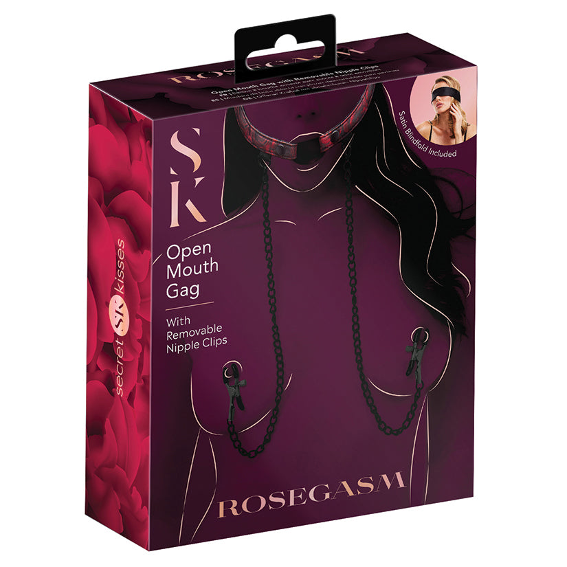 Secret Kisses Rosegasm Open Mouth Gag With Removeable Nipple Clips