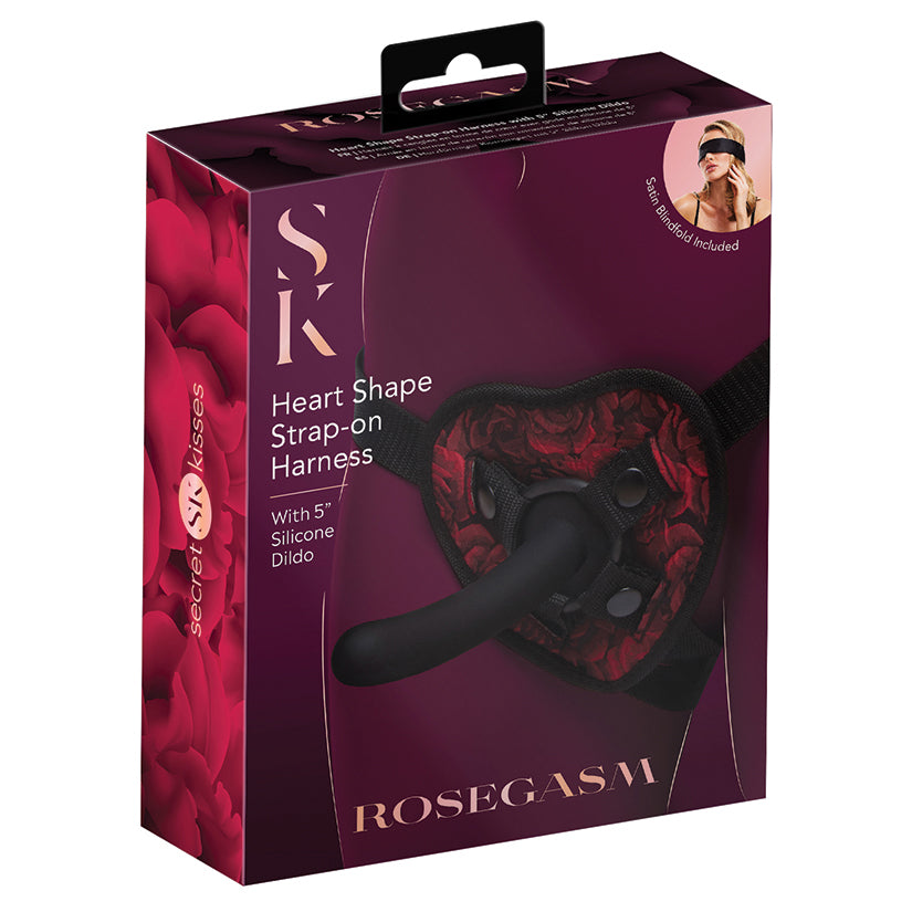 Secret Kisses Rosegasm Heart Shape Strap On Harness With 5'' Dildo