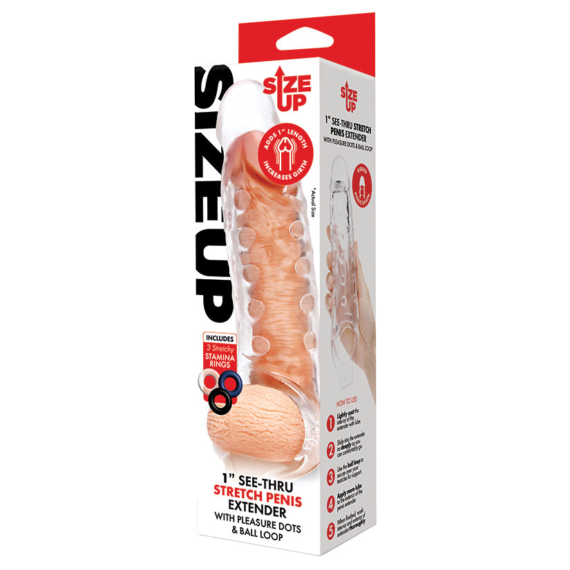 Size Up See Thru Studded Penis Extender With Ball Loop 1.5''