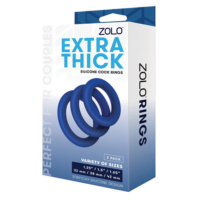 Zolo Extra Thick Silicone Cock Ring Pack Of 3-Blue