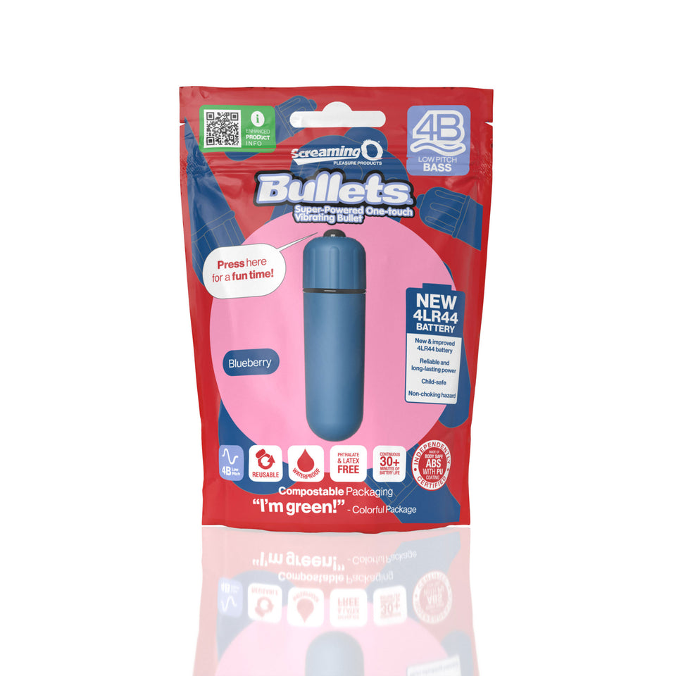 Screaming O 4B - Bullet - Super Powered One Touch  Vibrating Bullet - Blueberry