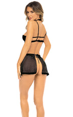 3 Pc Bra and Apron Set - Smallmedium - Black