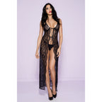 Long Lace Gown With Tying Strings - One Size -  Black