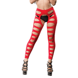 Red Variegated Holes Crotchless Legging