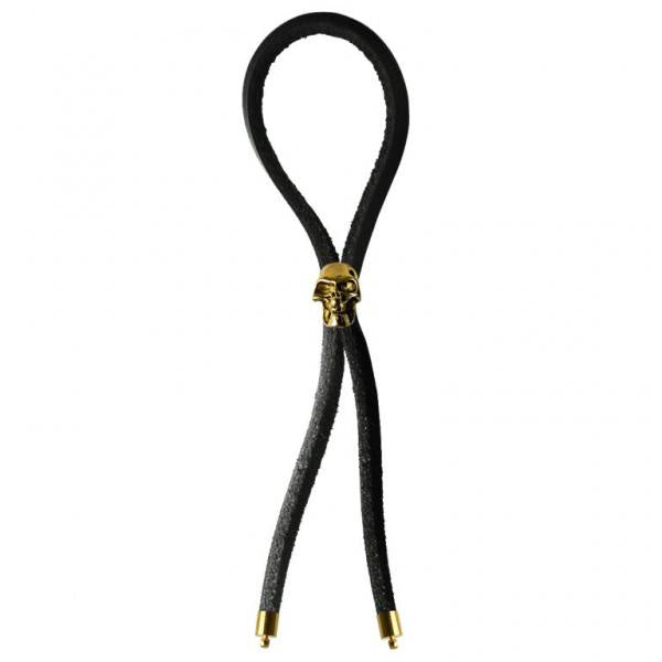 C-Ring Lasso Gold Skull Bead Leather Strap Black