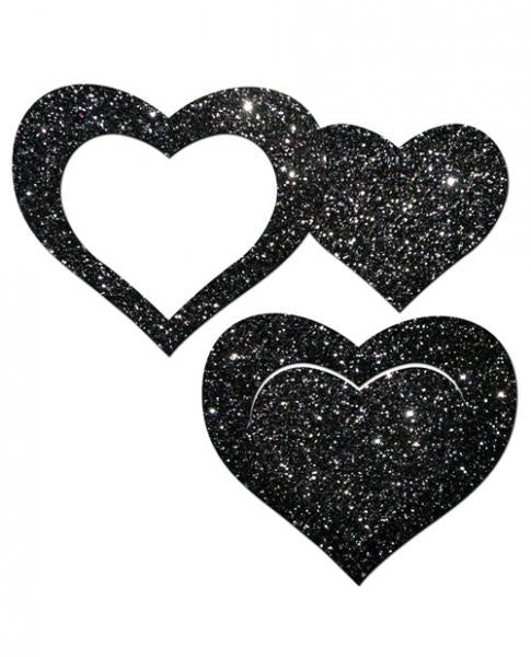 Pastease Glitter Peek A Boob Hearts Pasties Black(D0102H5Q5PV.)