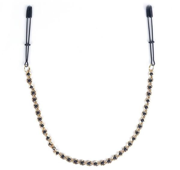 Black Tweezer Nipple Clamps With Beaded Chain(D0102HE9YIY.)