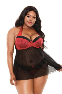 Sophia Halter Babydoll &Amp; Panty Set Black Red 3X/4X(D0102Hes4Zy.)