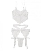 Bra, Garterbelt And G-String White Os