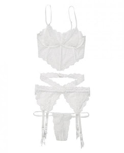 Bra, Garterbelt And G-String White Os