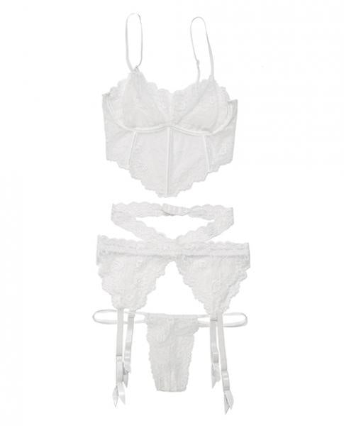 Bra, Garterbelt And G-String White Os