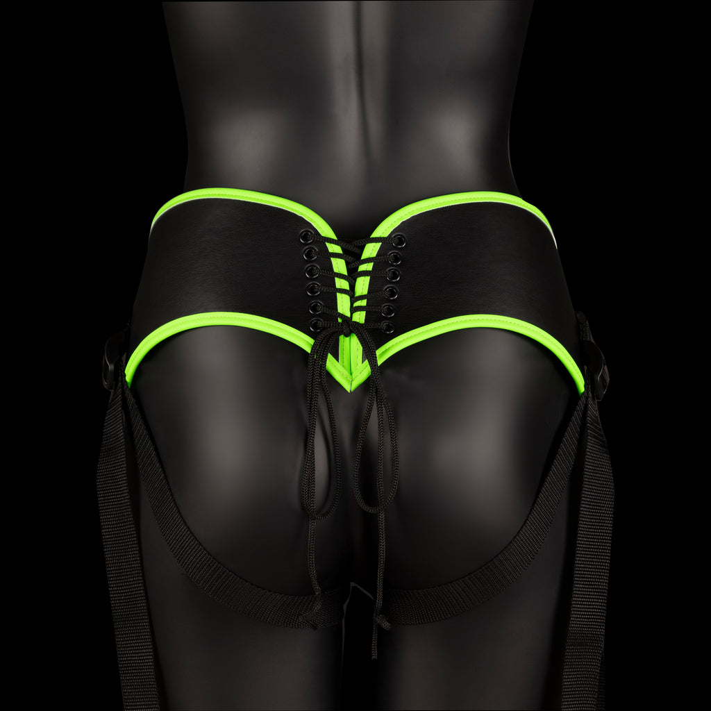 Bonded Leather Strap-On With Silicone Dildo 5.7  Inch - Glow In The Dark