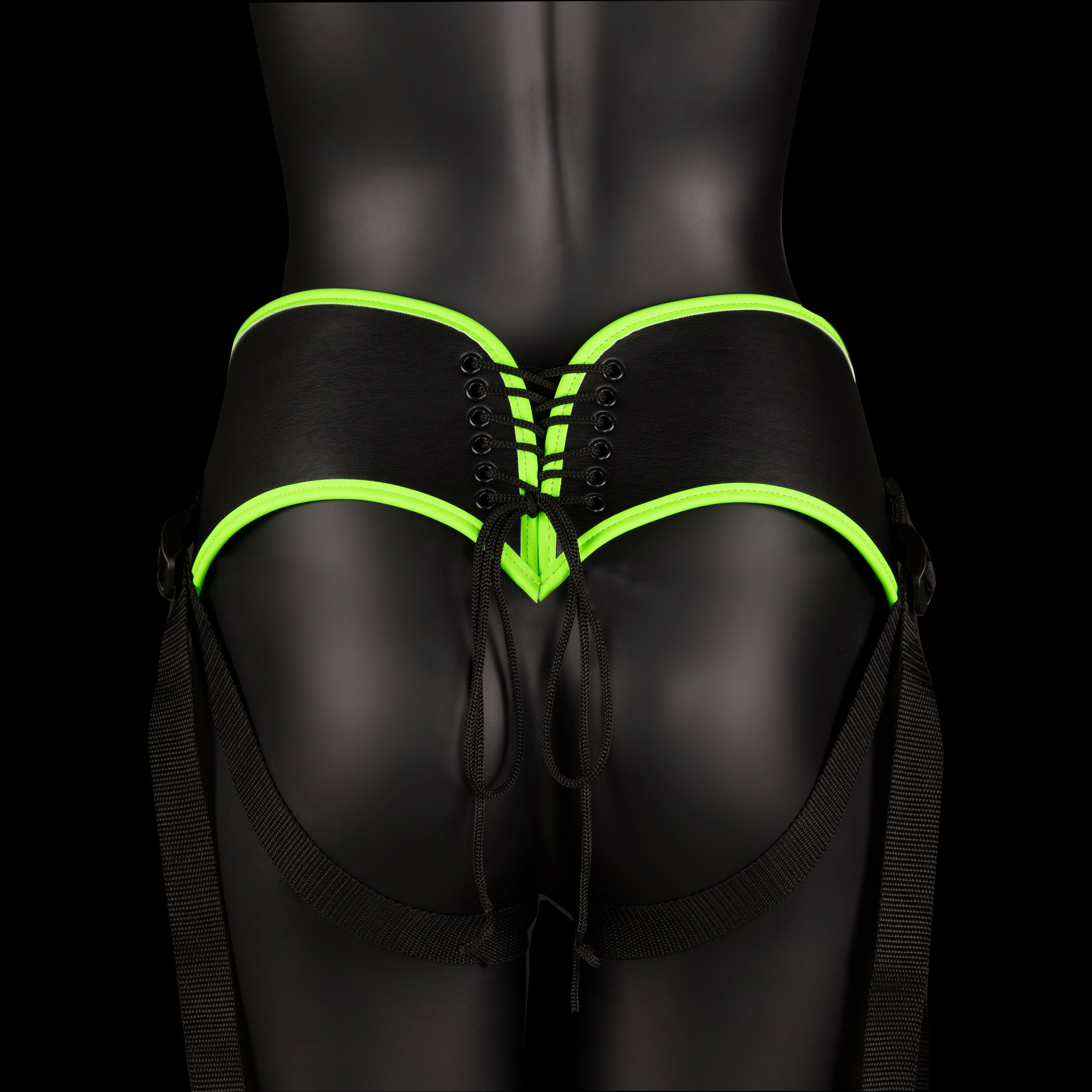 Bonded Leather Strap-On With Silicone Dildo 5.7  Inch - Glow In The Dark